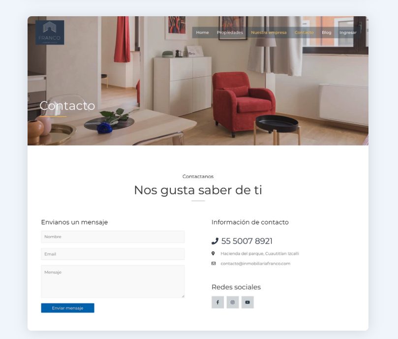 Página de contacto de Inmobiliaria Franco