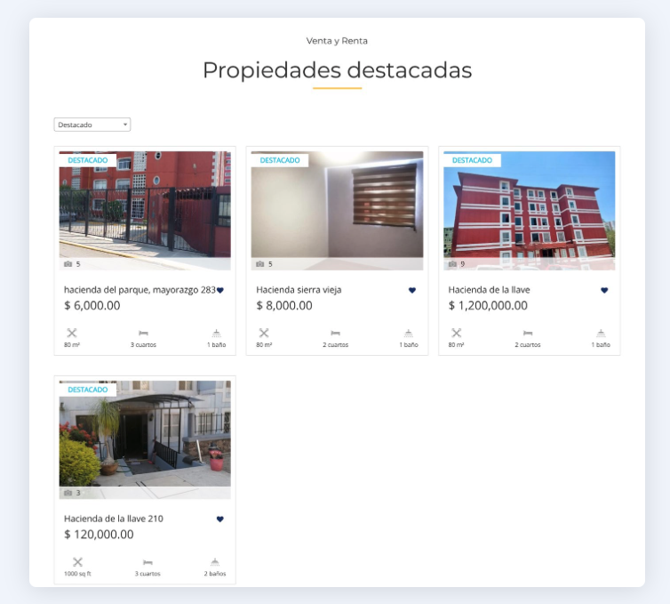 Cuadrícula de propiedades destacadas de Inmobiliaria Franco