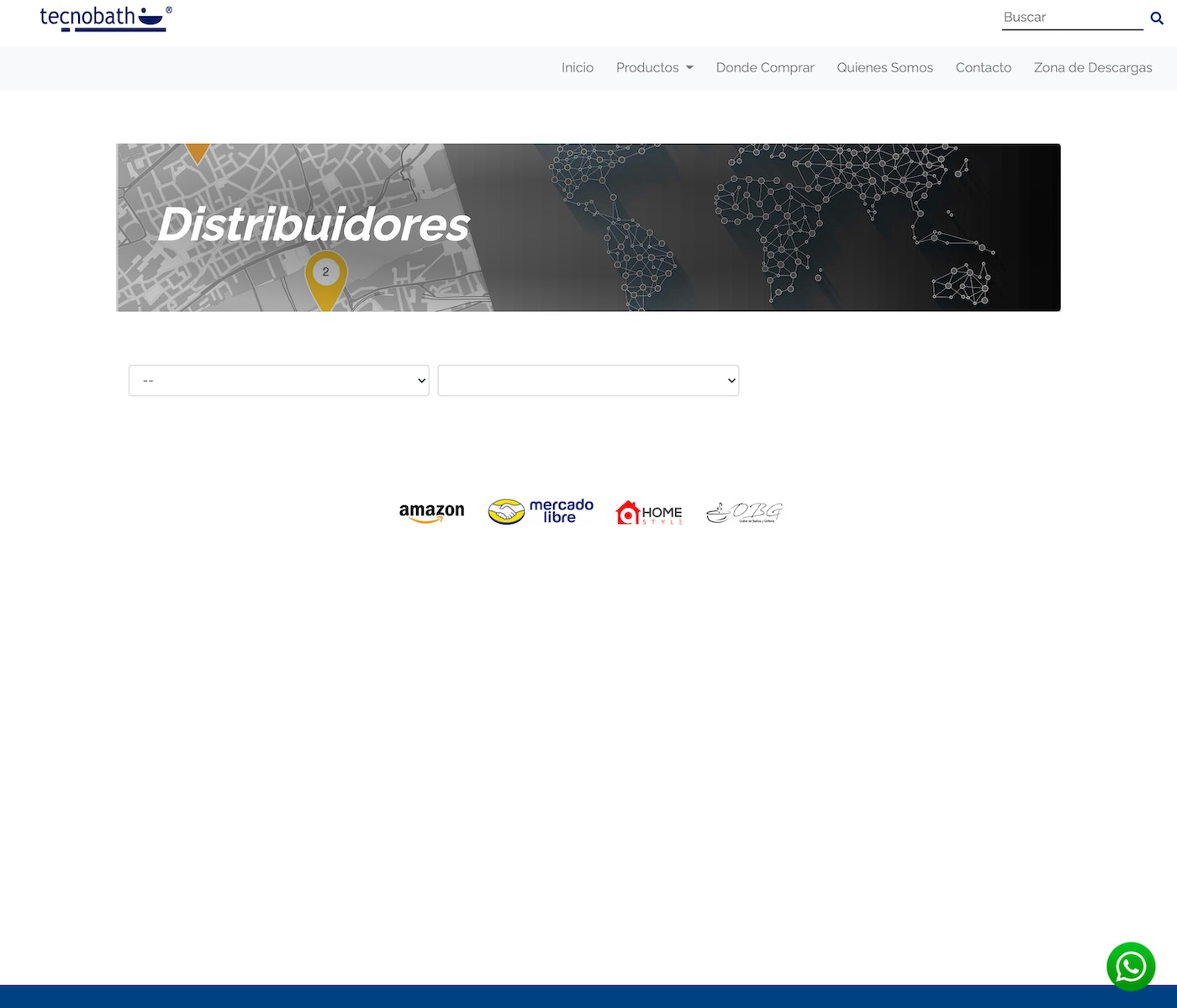 Sección de distribuidores de Tecnobath con selectores y marcas de canales de compra