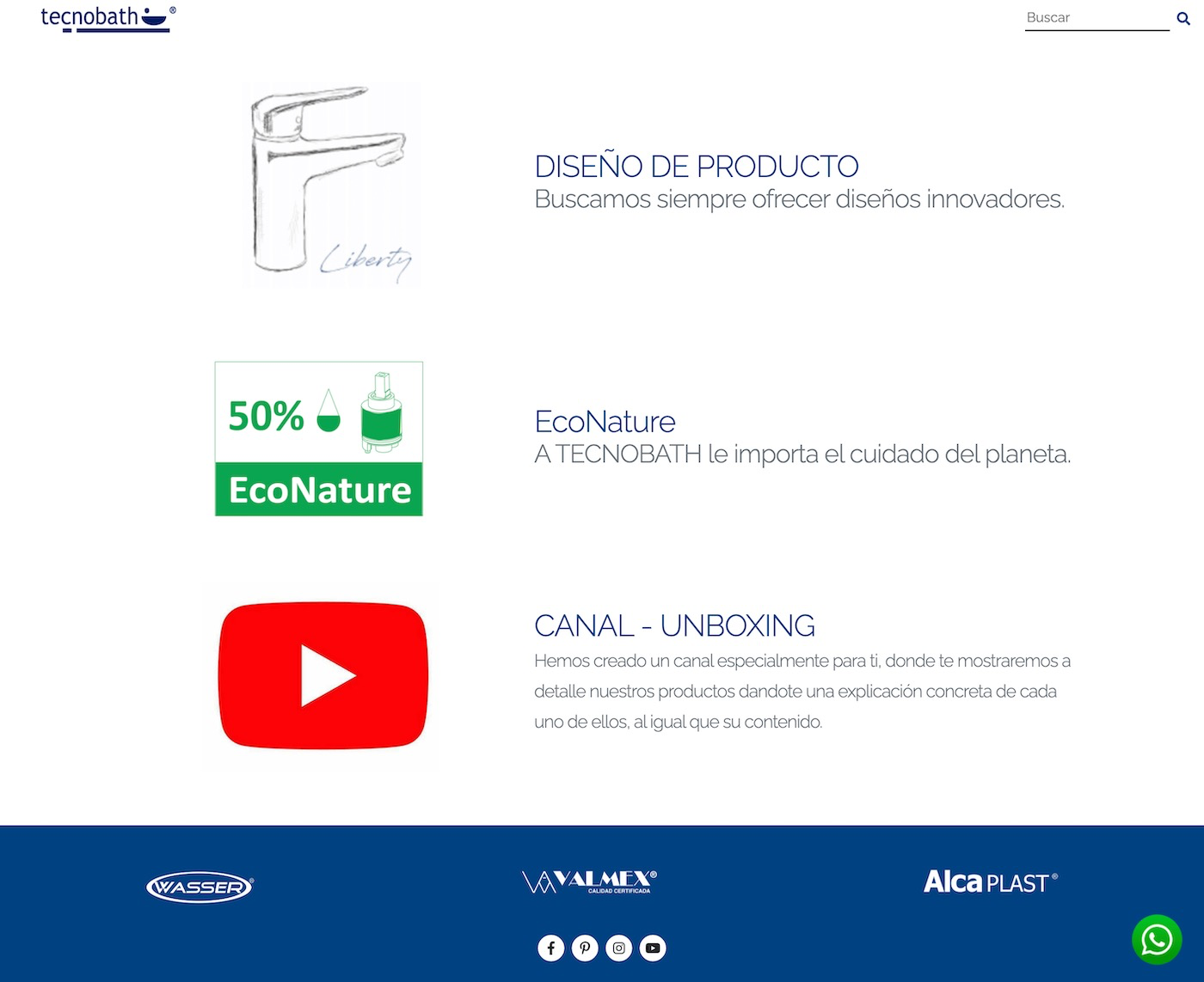 Contenidos de Tecnobath sobre diseño de producto, EcoNature y canal de videos